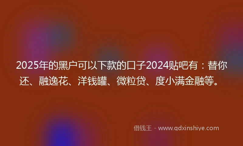 2025年的黑户可以下款的口子2024贴吧有：替你还、融逸花、洋钱罐、微粒贷、度小满金融等。