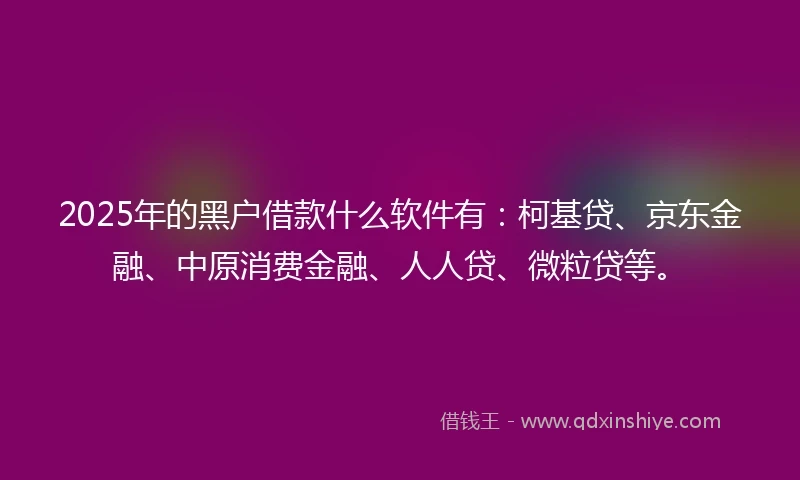 2025年的黑户借款什么软件有：柯基贷、京东金融、中原消费金融、人人贷、微粒贷等。