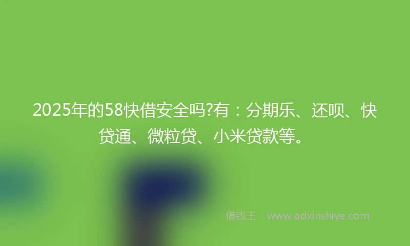 2025年的58快借安全吗?有：分期乐、还呗、快贷通、微粒贷、小米贷款等。