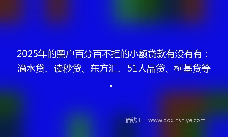 2025年的黑户百分百不拒的小额贷款有没有有：滴水贷、读秒贷、东方汇、51人品贷、柯基贷等。