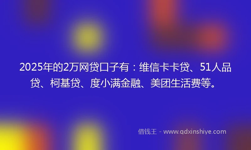 2025年的2万网贷口子有：维信卡卡贷、51人品贷、柯基贷、度小满金融、美团生活费等。