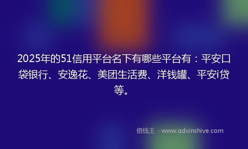 2025年的51信用平台名下有哪些平台有：平安口袋银行、安逸花、美团生活费、洋钱罐、平安i贷等。