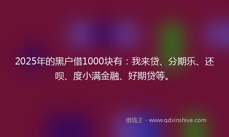 2025年的黑户借1000块有：我来贷、分期乐、还呗、度小满金融、好期贷等。
