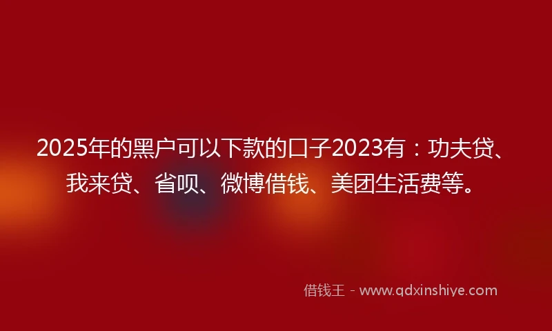 2025年的黑户可以下款的口子2023有：功夫贷、我来贷、省呗、微博借钱、美团生活费等。