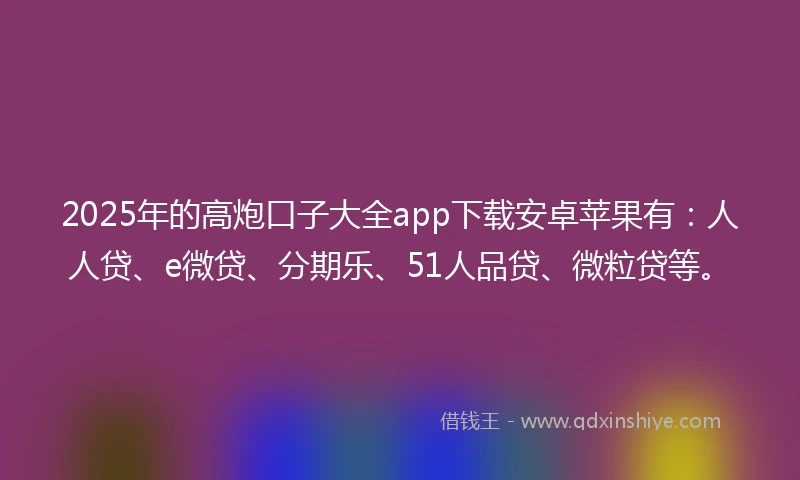 2025年的高炮口子大全app下载安卓苹果有：人人贷、e微贷、分期乐、51人品贷、微粒贷等。