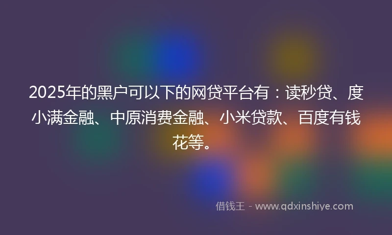 2025年的黑户可以下的网贷平台有：读秒贷、度小满金融、中原消费金融、小米贷款、百度有钱花等。