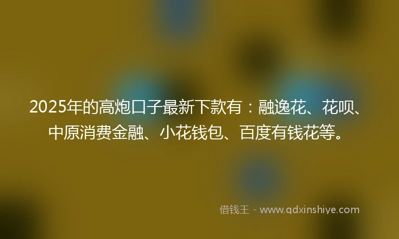 2025年的高炮口子最新下款有：融逸花、花呗、中原消费金融、小花钱包、百度有钱花等。