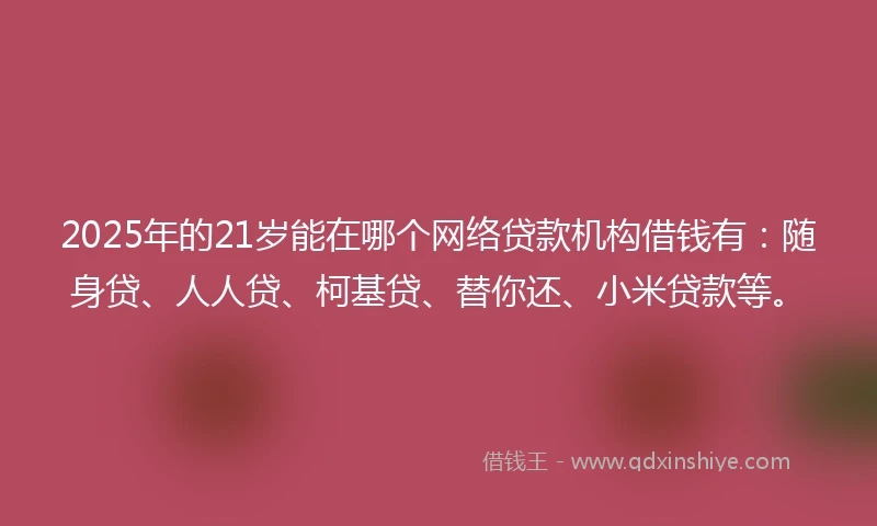 2025年的21岁能在哪个网络贷款机构借钱有：随身贷、人人贷、柯基贷、替你还、小米贷款等。