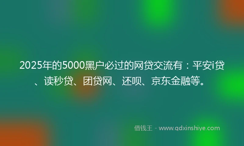 2025年的5000黑户必过的网贷交流有：平安i贷、读秒贷、团贷网、还呗、京东金融等。