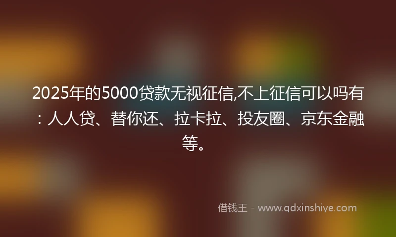 2025年的5000贷款无视征信,不上征信可以吗有：人人贷、替你还、拉卡拉、投友圈、京东金融等。