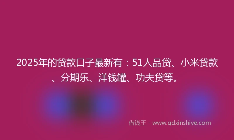 2025年的贷款口子最新有：51人品贷、小米贷款、分期乐、洋钱罐、功夫贷等。