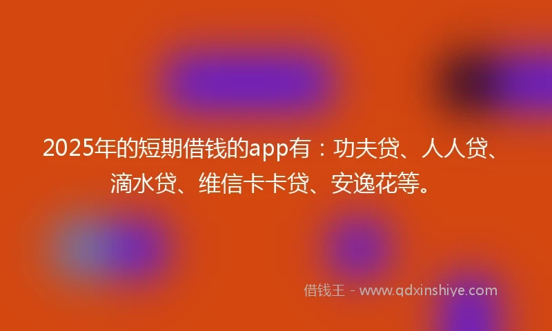 2025年的短期借钱的app有：功夫贷、人人贷、滴水贷、维信卡卡贷、安逸花等。