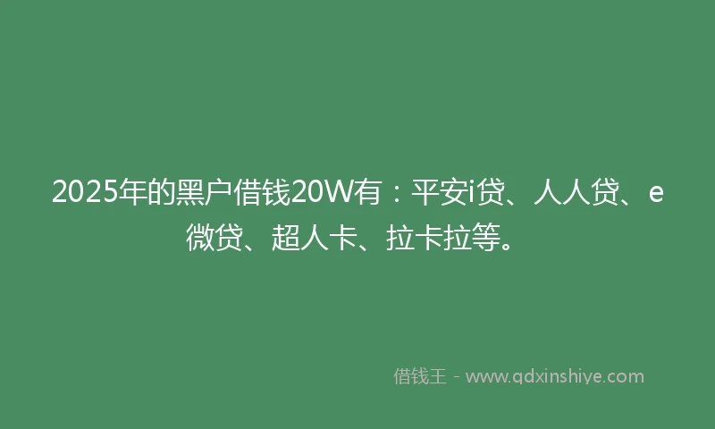 2025年的黑户借钱20W有：平安i贷、人人贷、e微贷、超人卡、拉卡拉等。