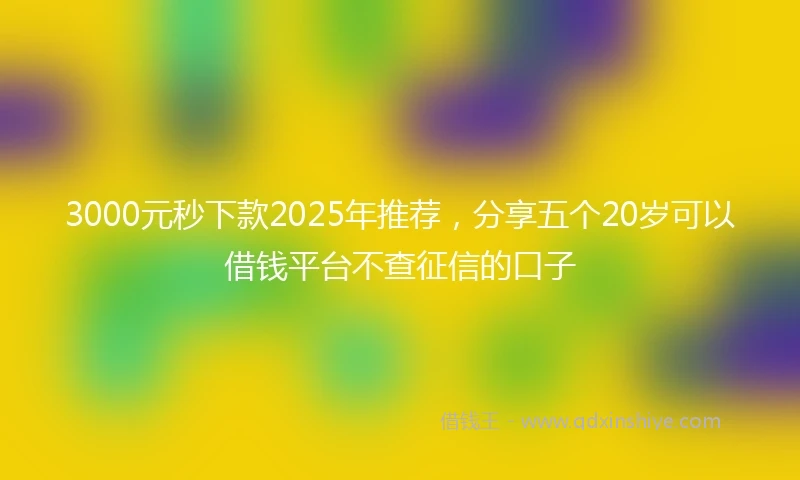 3000元秒下款2025年推荐，分享五个20岁可以借钱平台不查征信的口子