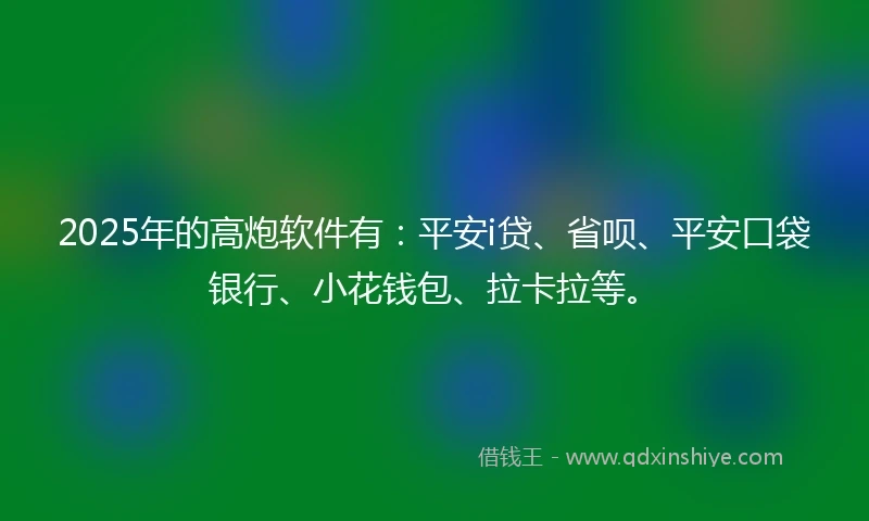 2025年的高炮软件有：平安i贷、省呗、平安口袋银行、小花钱包、拉卡拉等。