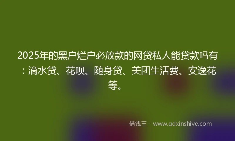2025年的黑户烂户必放款的网贷私人能贷款吗有：滴水贷、花呗、随身贷、美团生活费、安逸花等。