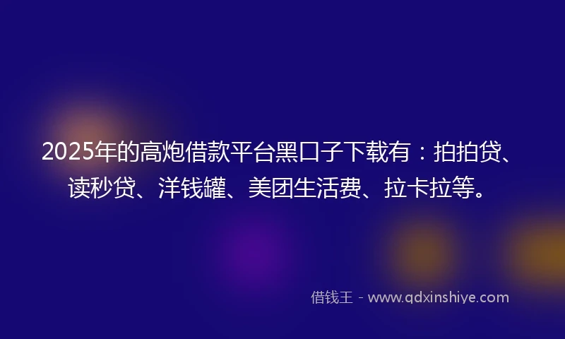2025年的高炮借款平台黑口子下载有：拍拍贷、读秒贷、洋钱罐、美团生活费、拉卡拉等。
