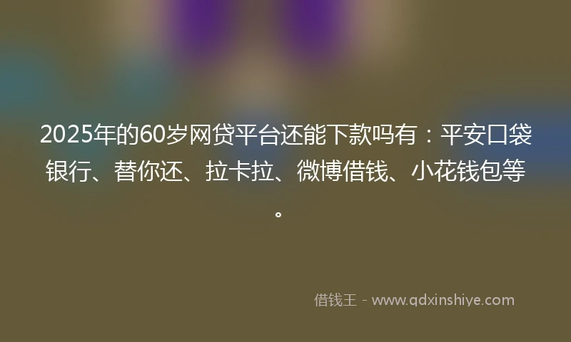 2025年的60岁网贷平台还能下款吗有：平安口袋银行、替你还、拉卡拉、微博借钱、小花钱包等。