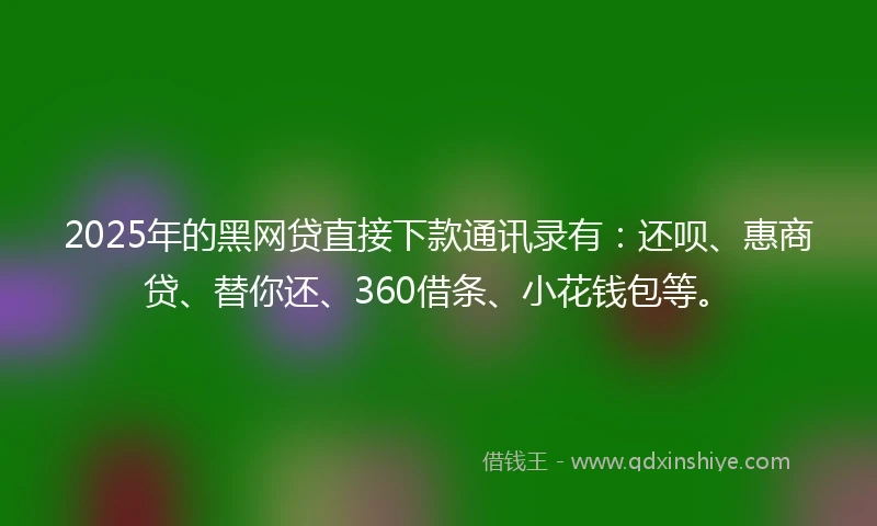 2025年的黑网贷直接下款通讯录有：还呗、惠商贷、替你还、360借条、小花钱包等。