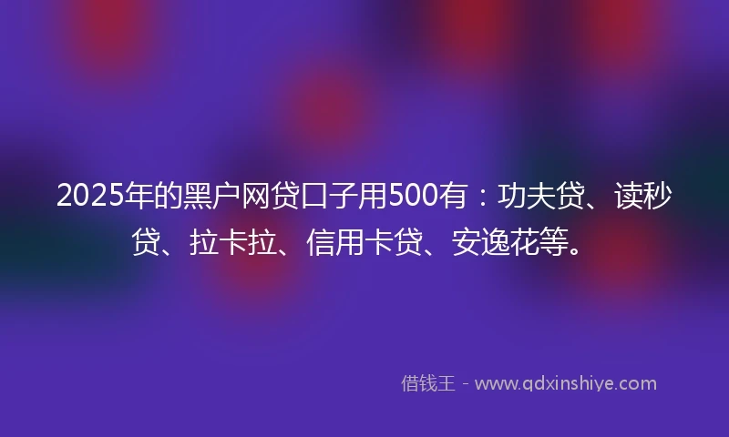 2025年的黑户网贷口子用500有：功夫贷、读秒贷、拉卡拉、信用卡贷、安逸花等。
