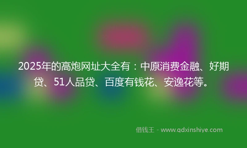 2025年的高炮网址大全有：中原消费金融、好期贷、51人品贷、百度有钱花、安逸花等。