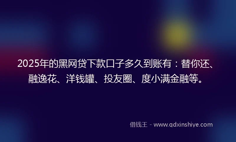 2025年的黑网贷下款口子多久到账有：替你还、融逸花、洋钱罐、投友圈、度小满金融等。
