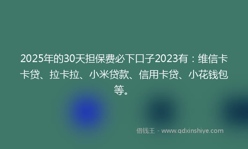 2025年的30天担保费必下口子2023有：维信卡卡贷、拉卡拉、小米贷款、信用卡贷、小花钱包等。