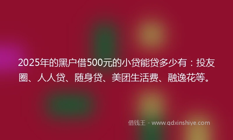 2025年的黑户借500元的小贷能贷多少有：投友圈、人人贷、随身贷、美团生活费、融逸花等。