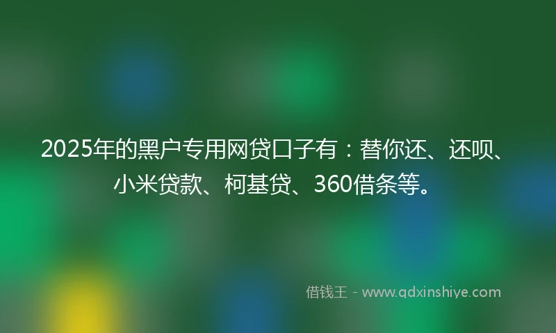 2025年的黑户专用网贷口子有：替你还、还呗、小米贷款、柯基贷、360借条等。
