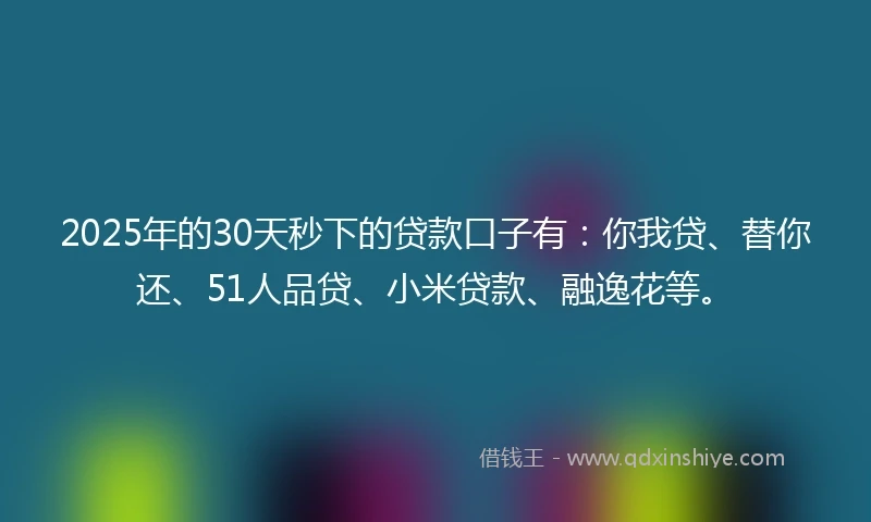 2025年的30天秒下的贷款口子有：你我贷、替你还、51人品贷、小米贷款、融逸花等。