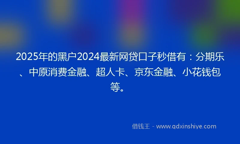 2025年的黑户2024最新网贷口子秒借有：分期乐、中原消费金融、超人卡、京东金融、小花钱包等。