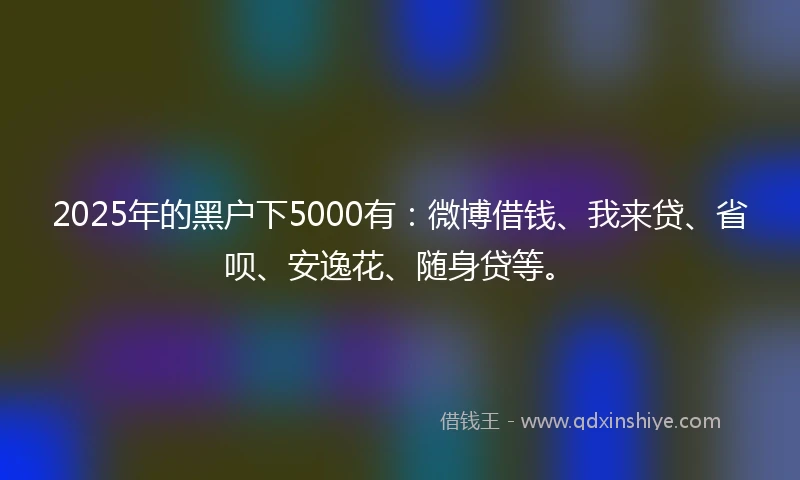 2025年的黑户下5000有：微博借钱、我来贷、省呗、安逸花、随身贷等。