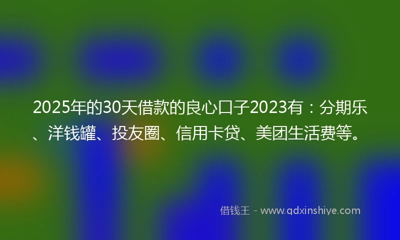 2025年的30天借款的良心口子2023有：分期乐、洋钱罐、投友圈、信用卡贷、美团生活费等。