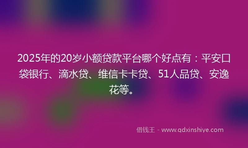 2025年的20岁小额贷款平台哪个好点有：平安口袋银行、滴水贷、维信卡卡贷、51人品贷、安逸花等。