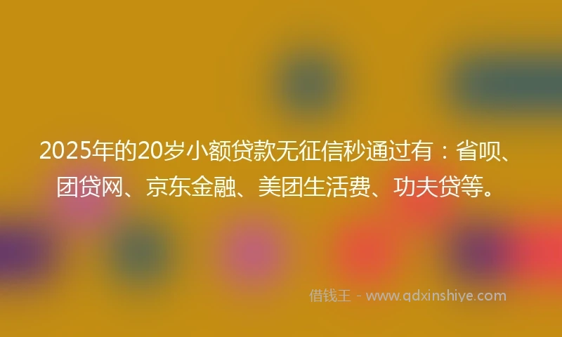 2025年的20岁小额贷款无征信秒通过有：省呗、团贷网、京东金融、美团生活费、功夫贷等。