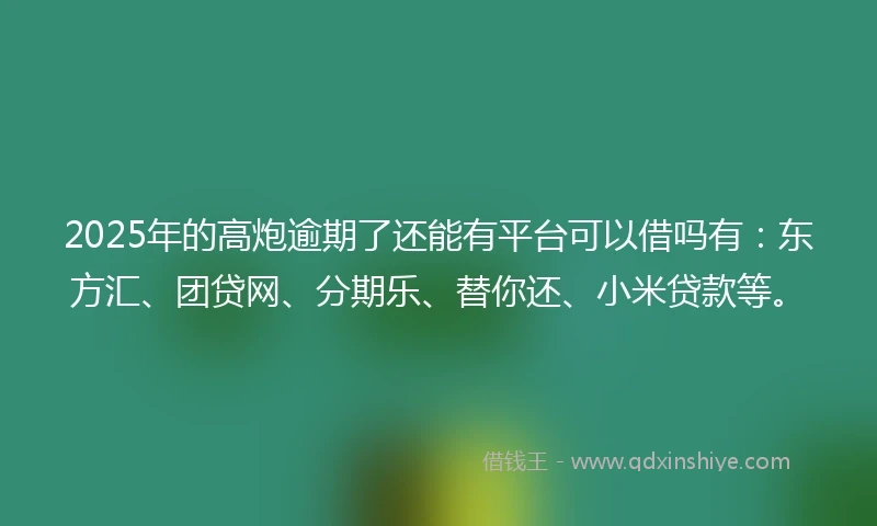 2025年的高炮逾期了还能有平台可以借吗有：东方汇、团贷网、分期乐、替你还、小米贷款等。