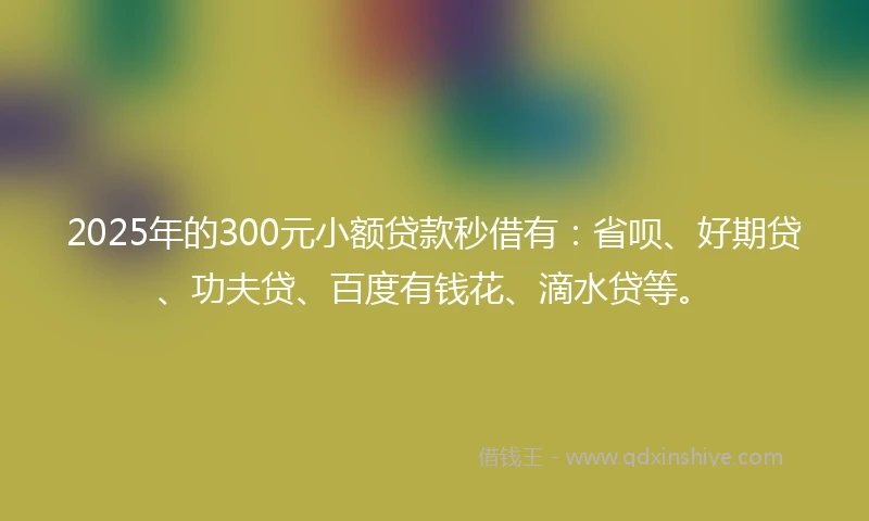 2025年的300元小额贷款秒借有：省呗、好期贷、功夫贷、百度有钱花、滴水贷等。