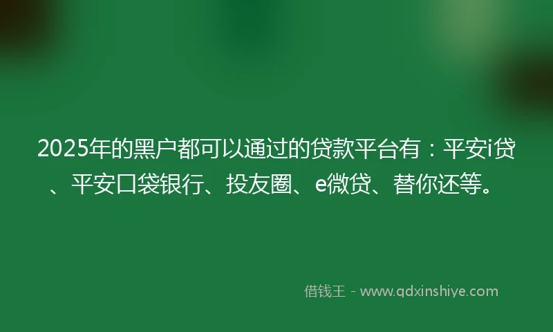 2025年的黑户都可以通过的贷款平台有：平安i贷、平安口袋银行、投友圈、e微贷、替你还等。