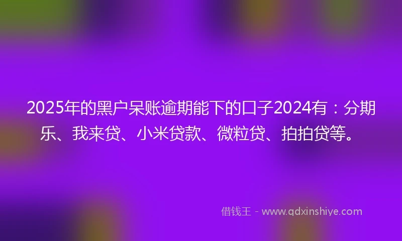 2025年的黑户呆账逾期能下的口子2024有：分期乐、我来贷、小米贷款、微粒贷、拍拍贷等。