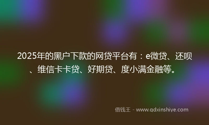 2025年的黑户下款的网贷平台有：e微贷、还呗、维信卡卡贷、好期贷、度小满金融等。