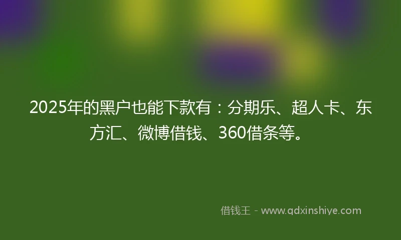 2025年的黑户也能下款有：分期乐、超人卡、东方汇、微博借钱、360借条等。
