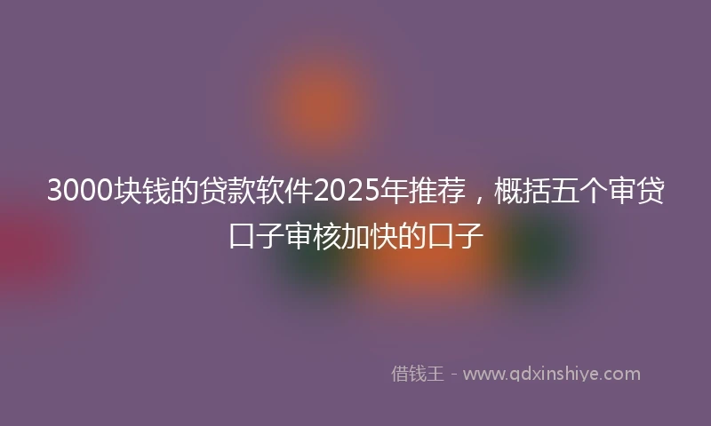 3000块钱的贷款软件2025年推荐，概括五个审贷口子审核加快的口子