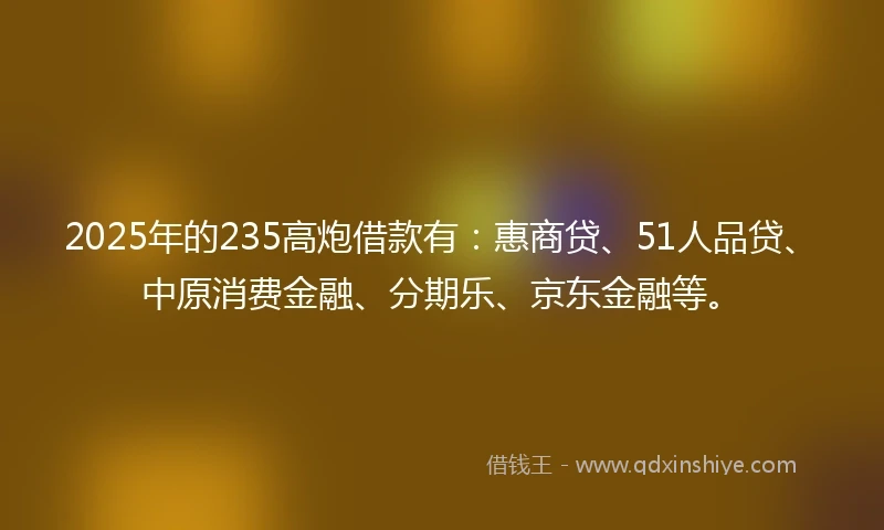 2025年的235高炮借款有：惠商贷、51人品贷、中原消费金融、分期乐、京东金融等。