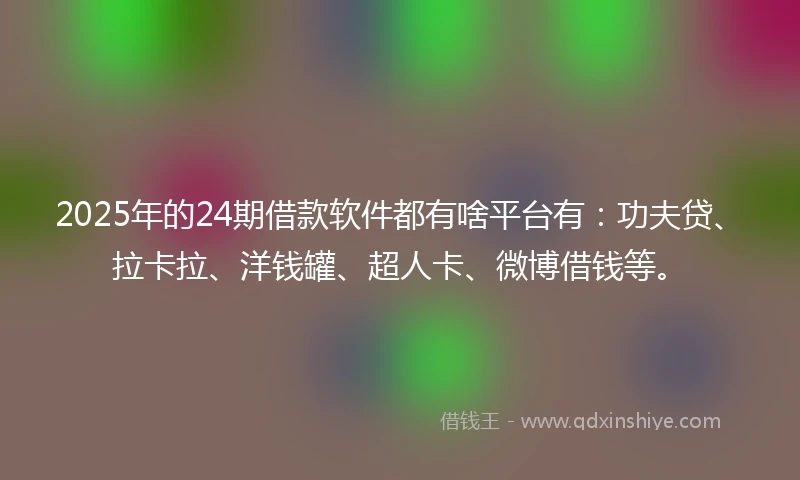 2025年的24期借款软件都有啥平台有：功夫贷、拉卡拉、洋钱罐、超人卡、微博借钱等。
