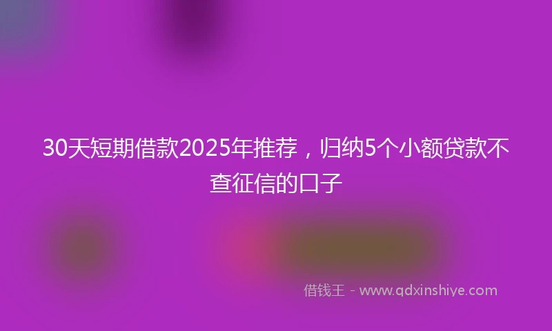 30天短期借款2025年推荐，归纳5个小额贷款不查征信的口子