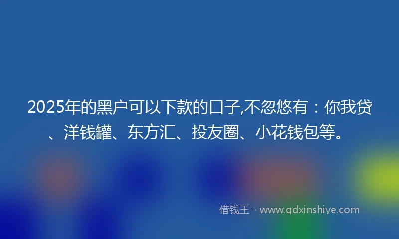 2025年的黑户可以下款的口子,不忽悠有：你我贷、洋钱罐、东方汇、投友圈、小花钱包等。