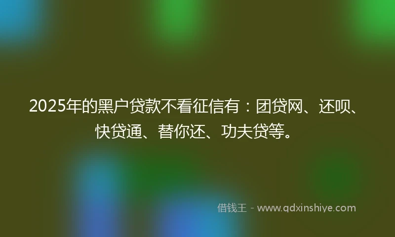 2025年的黑户贷款不看征信有：团贷网、还呗、快贷通、替你还、功夫贷等。