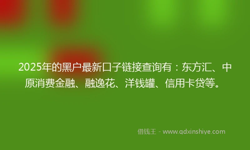 2025年的黑户最新口子链接查询有：东方汇、中原消费金融、融逸花、洋钱罐、信用卡贷等。