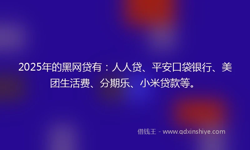 2025年的黑网贷有：人人贷、平安口袋银行、美团生活费、分期乐、小米贷款等。