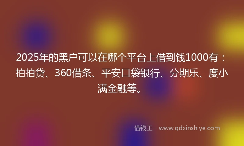 2025年的黑户可以在哪个平台上借到钱1000有：拍拍贷、360借条、平安口袋银行、分期乐、度小满金融等。
